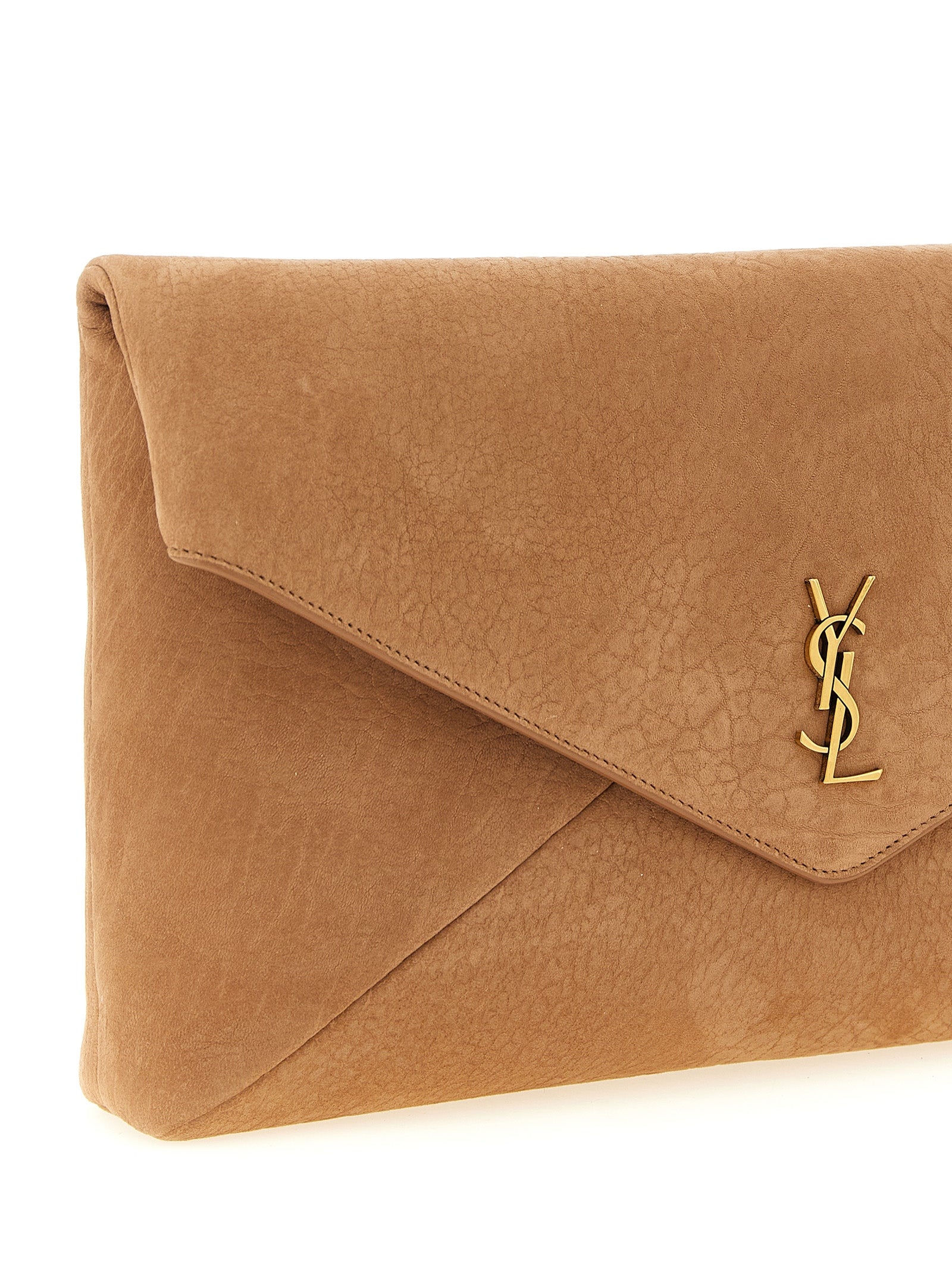 Saint Laurent Brown Lamb Leather Clutch Bag - Back view