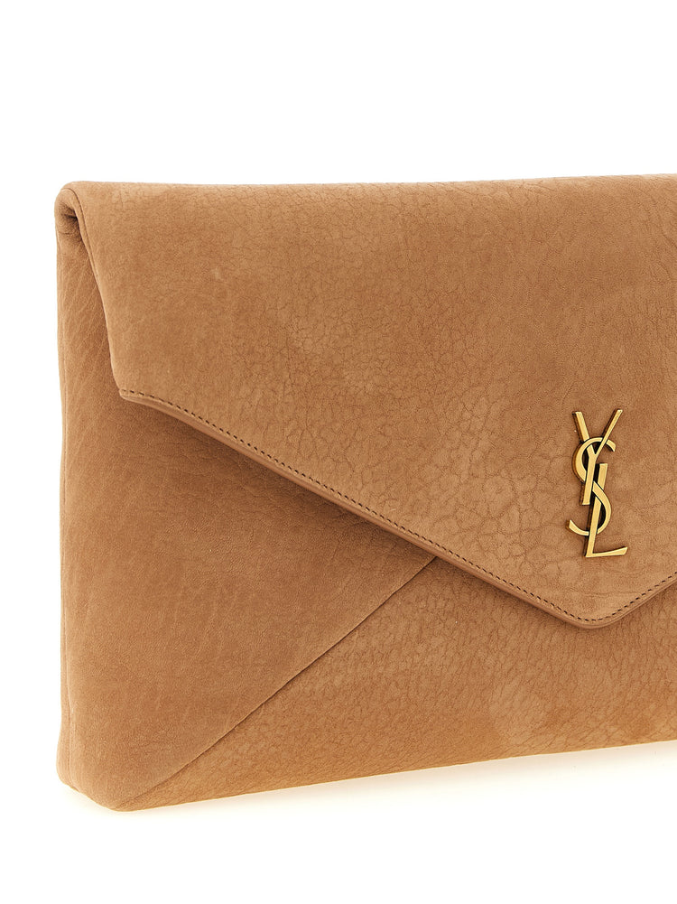 Saint Laurent Brown Lamb Leather Clutch Bag - Back view