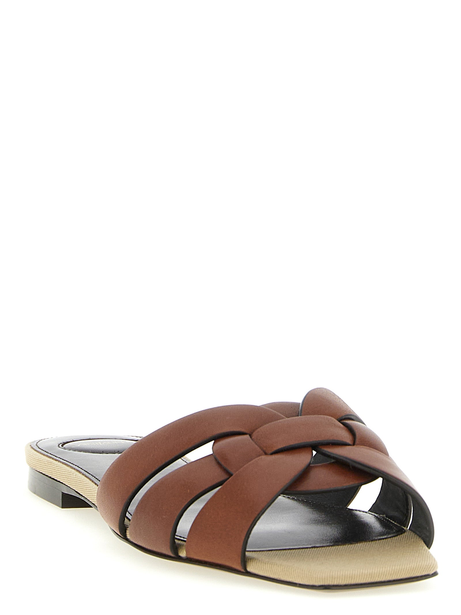 Saint Laurent Brown Calfskin Slides (Ref. SA333635) - Side view