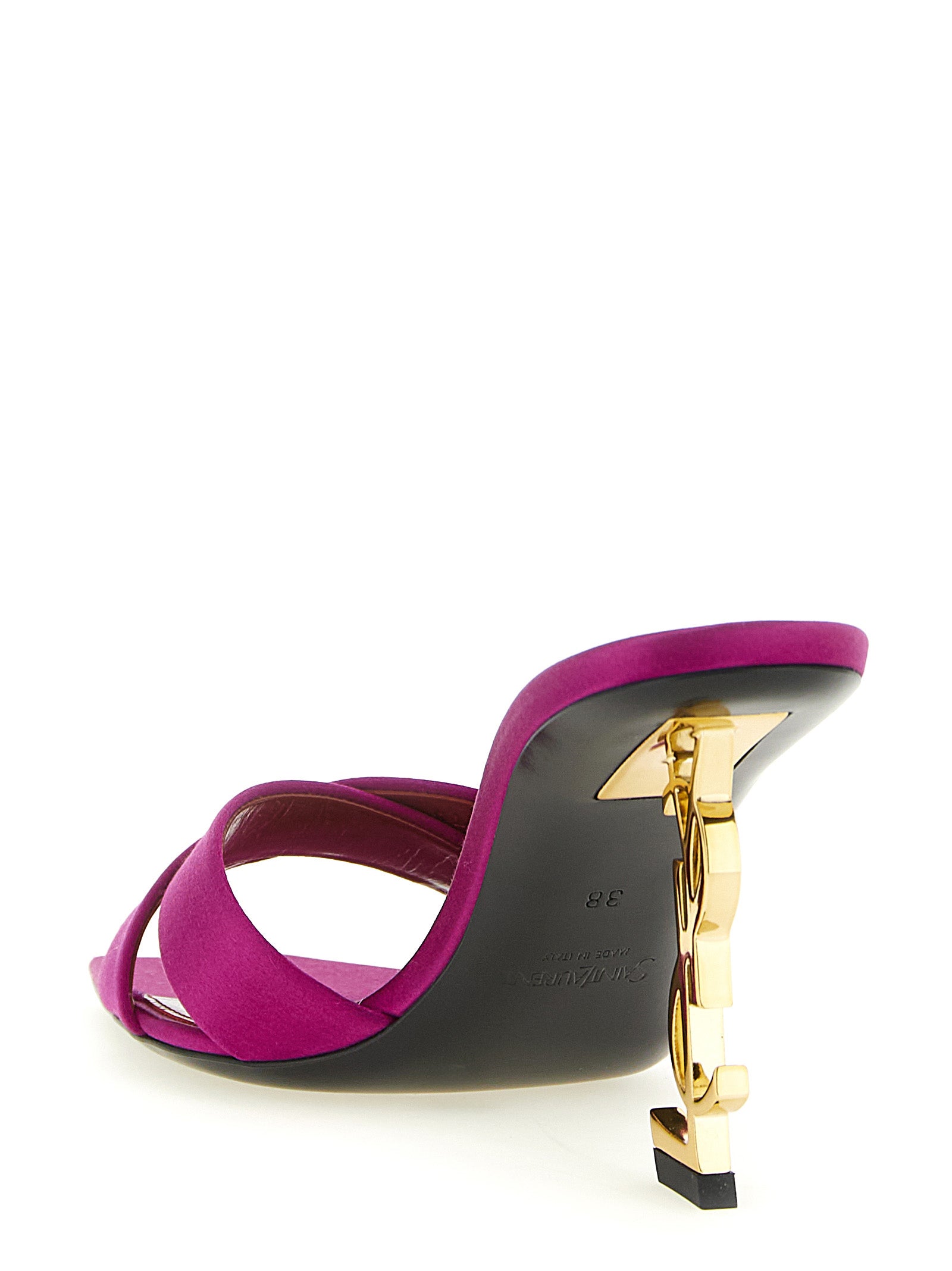 Saint Laurent Fuchsia Viscose Stiletto Heel Sandals - Back view
