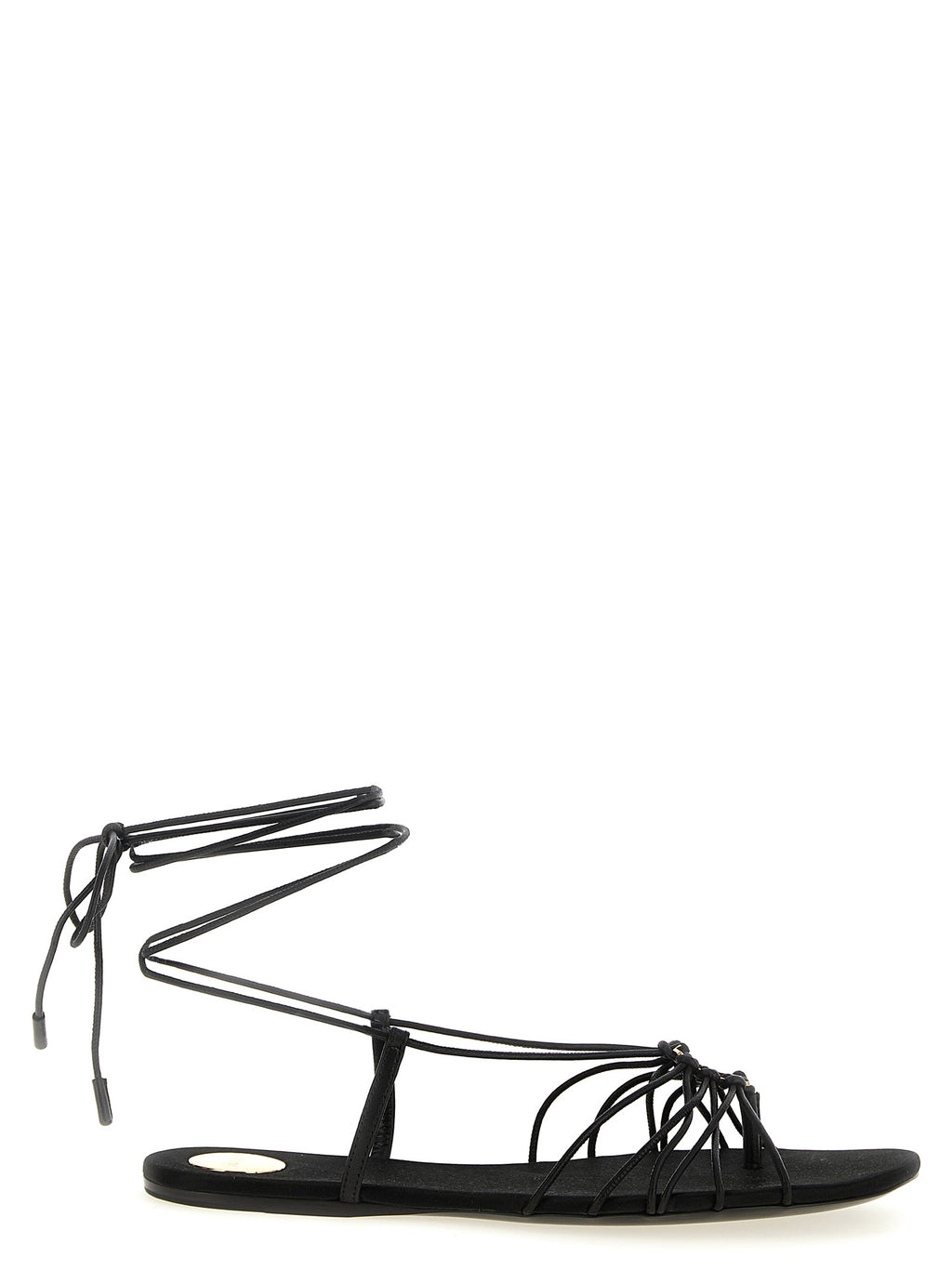 Saint Laurent Black Lamb Leather Flat Sandals - Front view