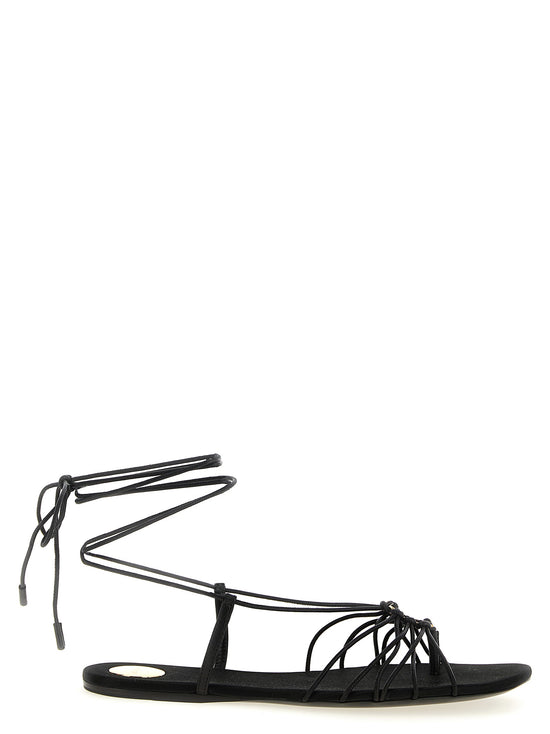 Saint Laurent Black Lamb Leather Flat Sandals - Front view