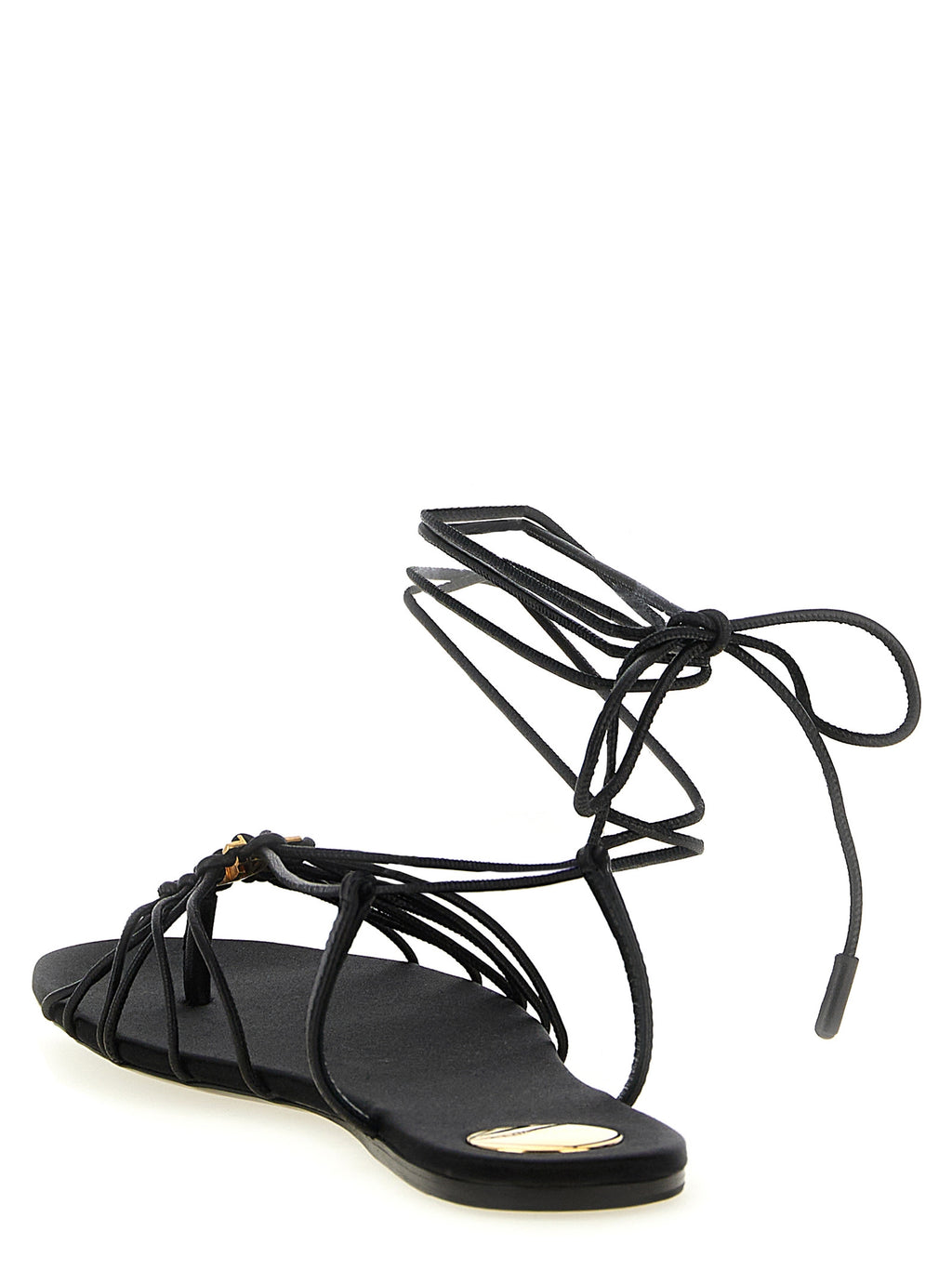 Saint Laurent Black Lamb Leather Flat Sandals - Back view
