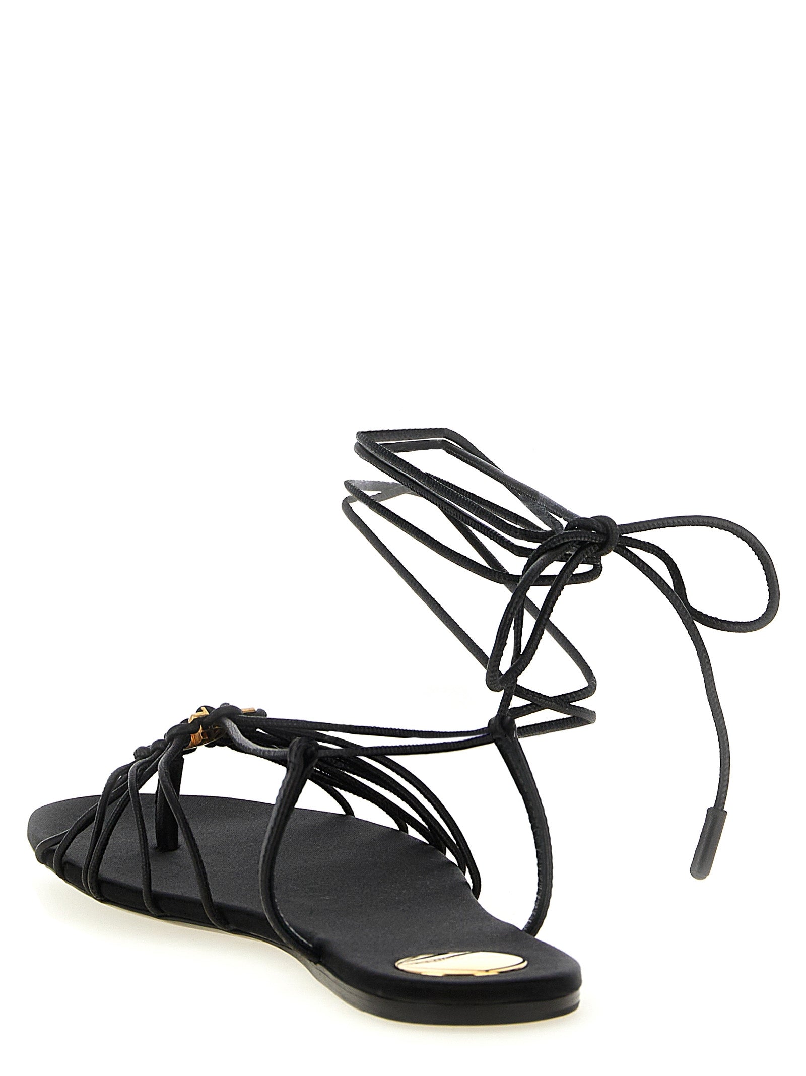 Saint Laurent Black Lamb Leather Flat Sandals - Back view