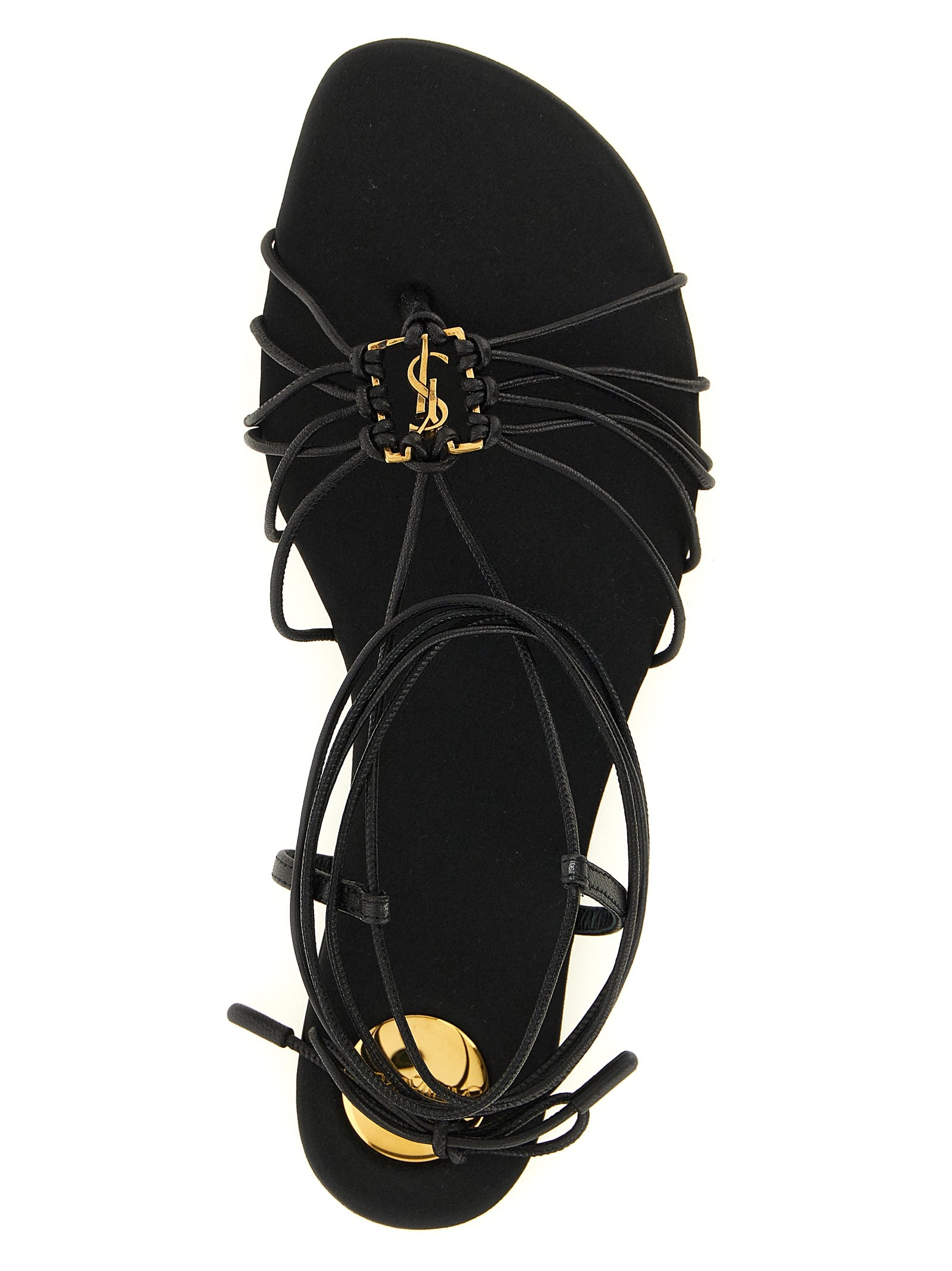 Saint Laurent Black Lamb Leather Flat Sandals - Detail view