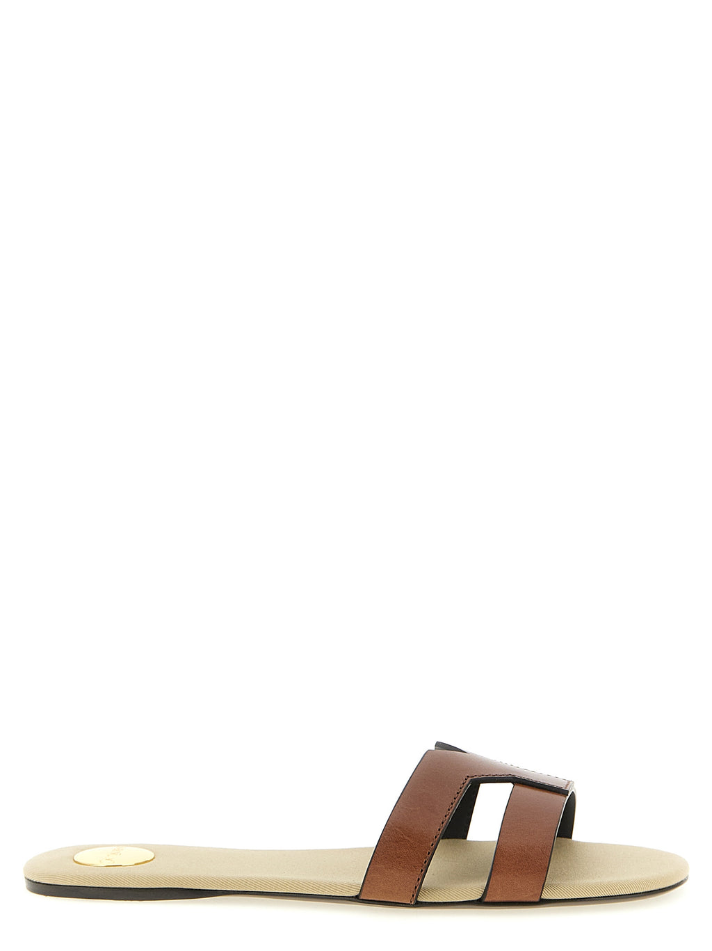 Saint Laurent Brown Calfskin Slides (Ref. SA335748) - Front view