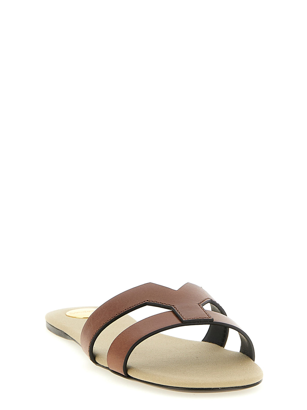 Saint Laurent Brown Calfskin Slides (Ref. SA335748) - Side view