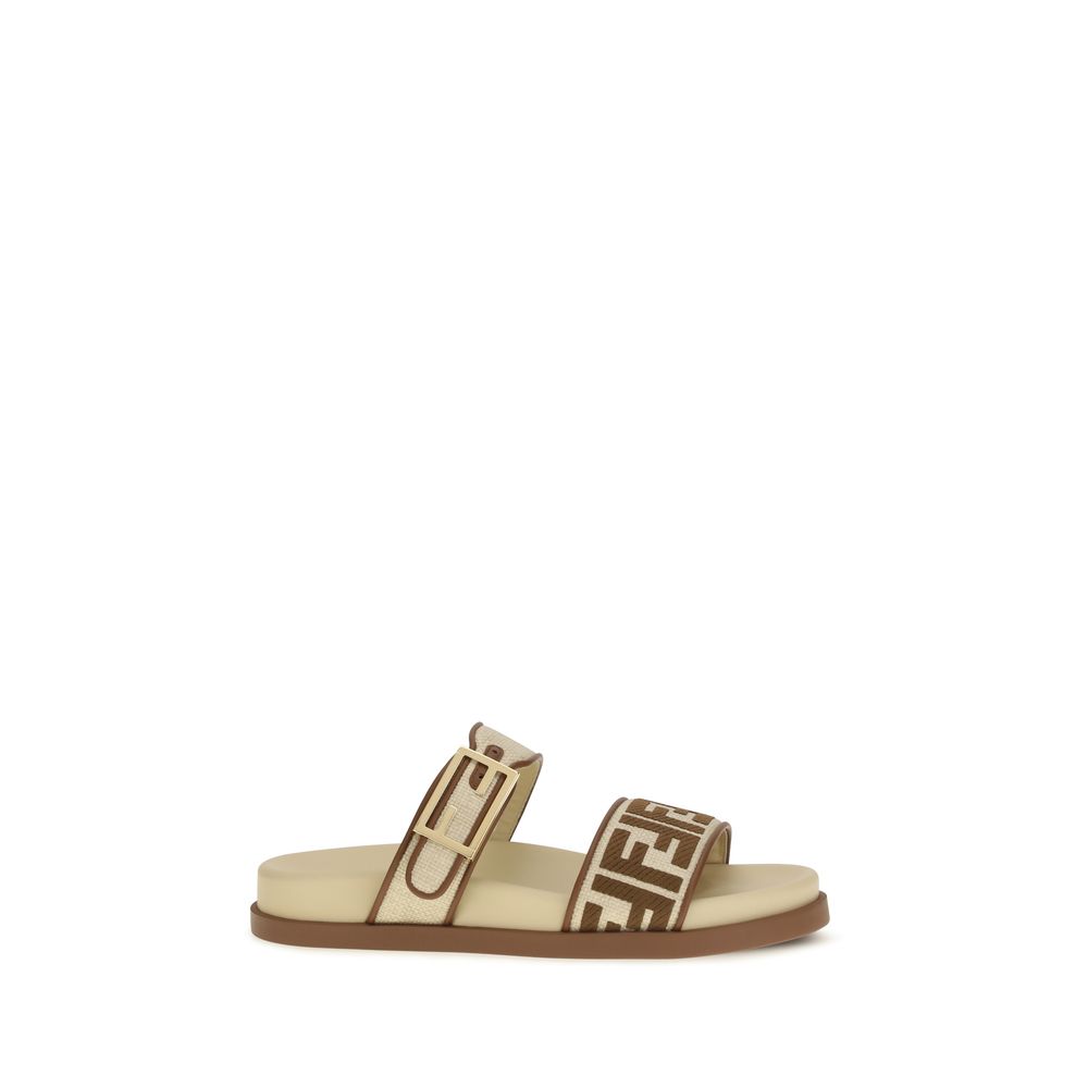 Fendi Brown Raffia Flat Sandals - Front view