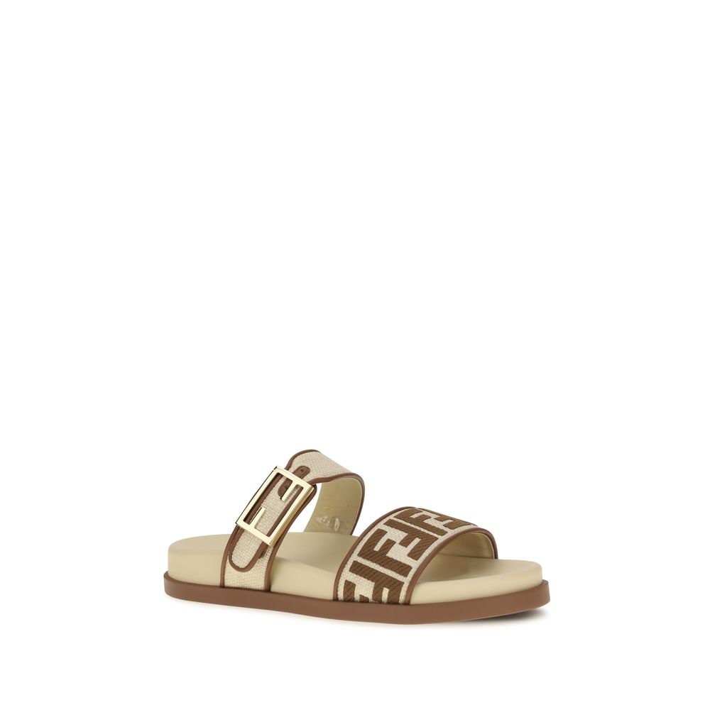 Fendi Brown Raffia Flat Sandals - Side view