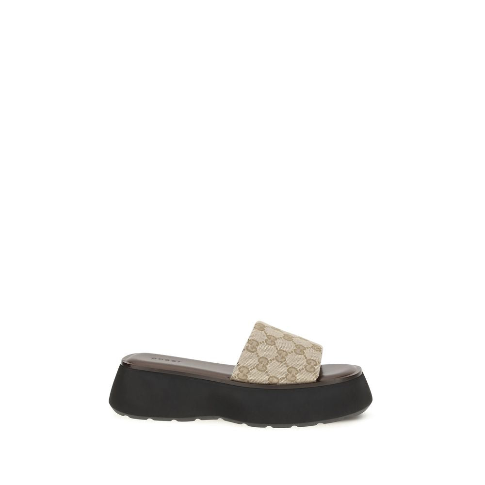 Gucci Beige Polyester Platform Sandals - Front view
