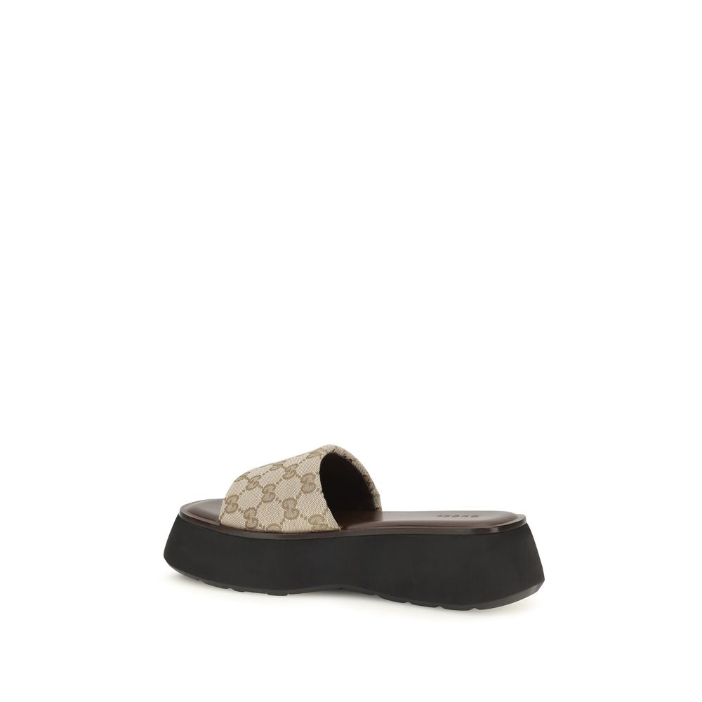 Gucci Beige Polyester Platform Sandals - Back view