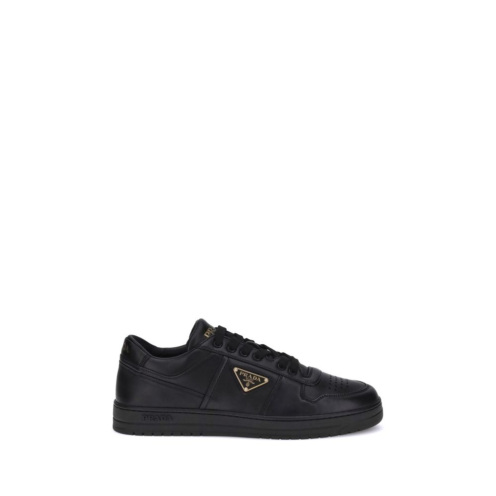 Prada Black Calf Leather Low Top Sneakers - Front view