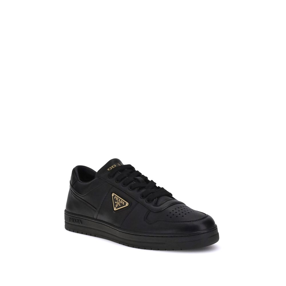 Prada Black Calf Leather Low Top Sneakers - Side view