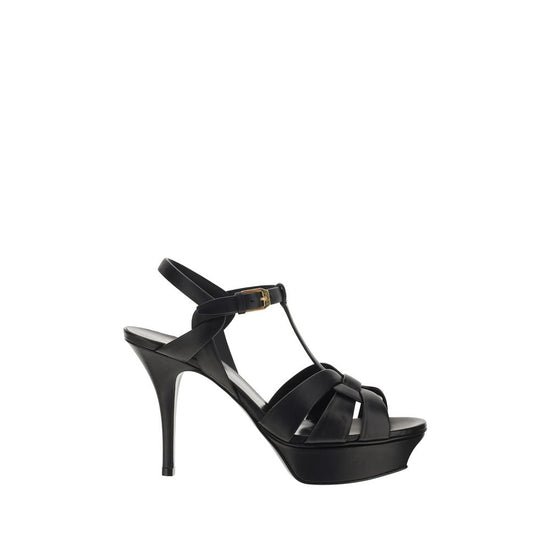 Saint Laurent Black Calf Leather Platform Sandals - Front view