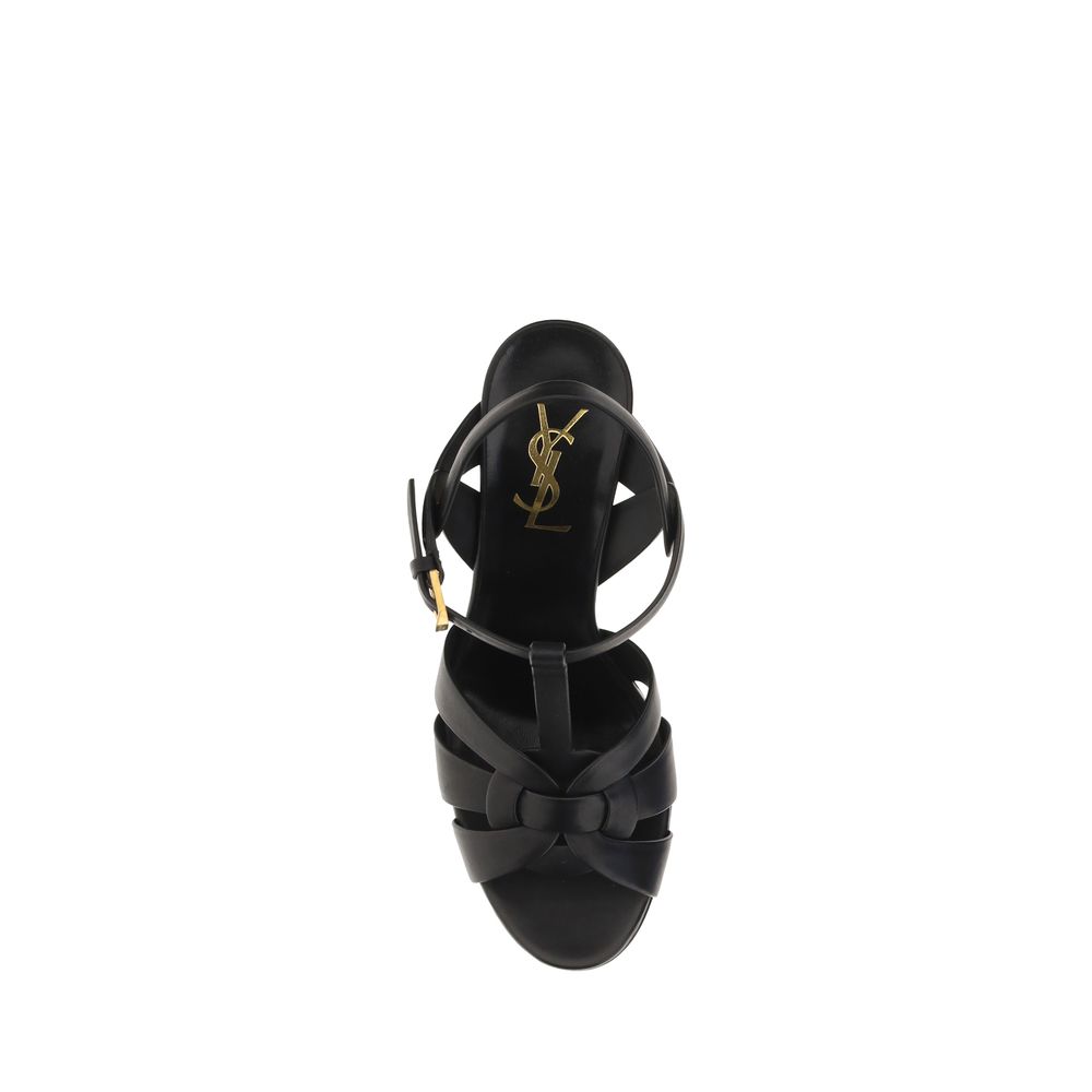 Saint Laurent Black Calf Leather Platform Sandals - Detail view