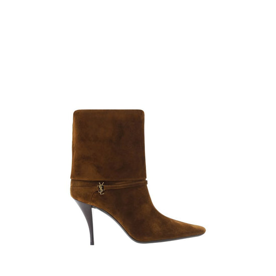 Saint Laurent Brown Calf Leather High Heel Boots - Front view