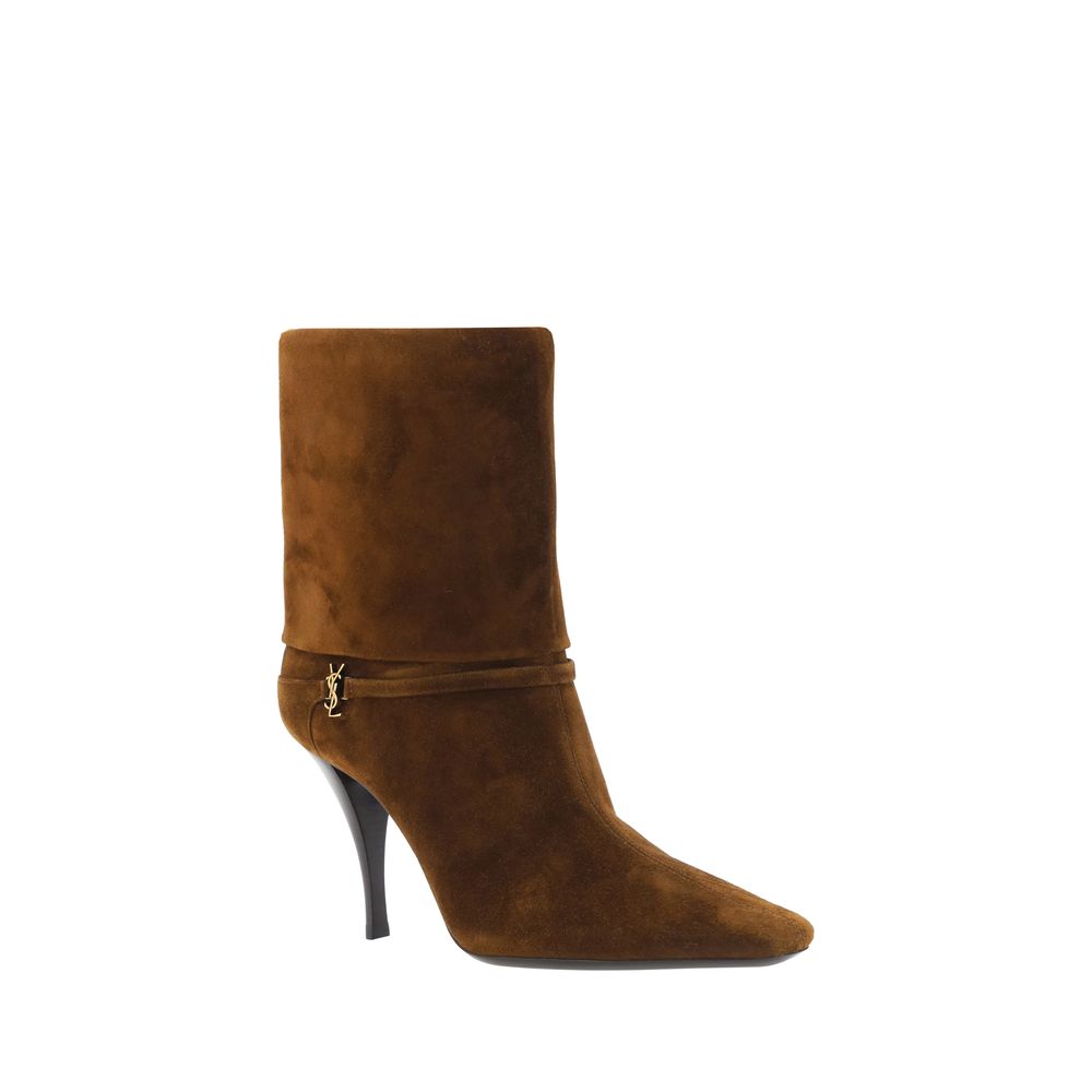 Saint Laurent Brown Calf Leather High Heel Boots - Side view