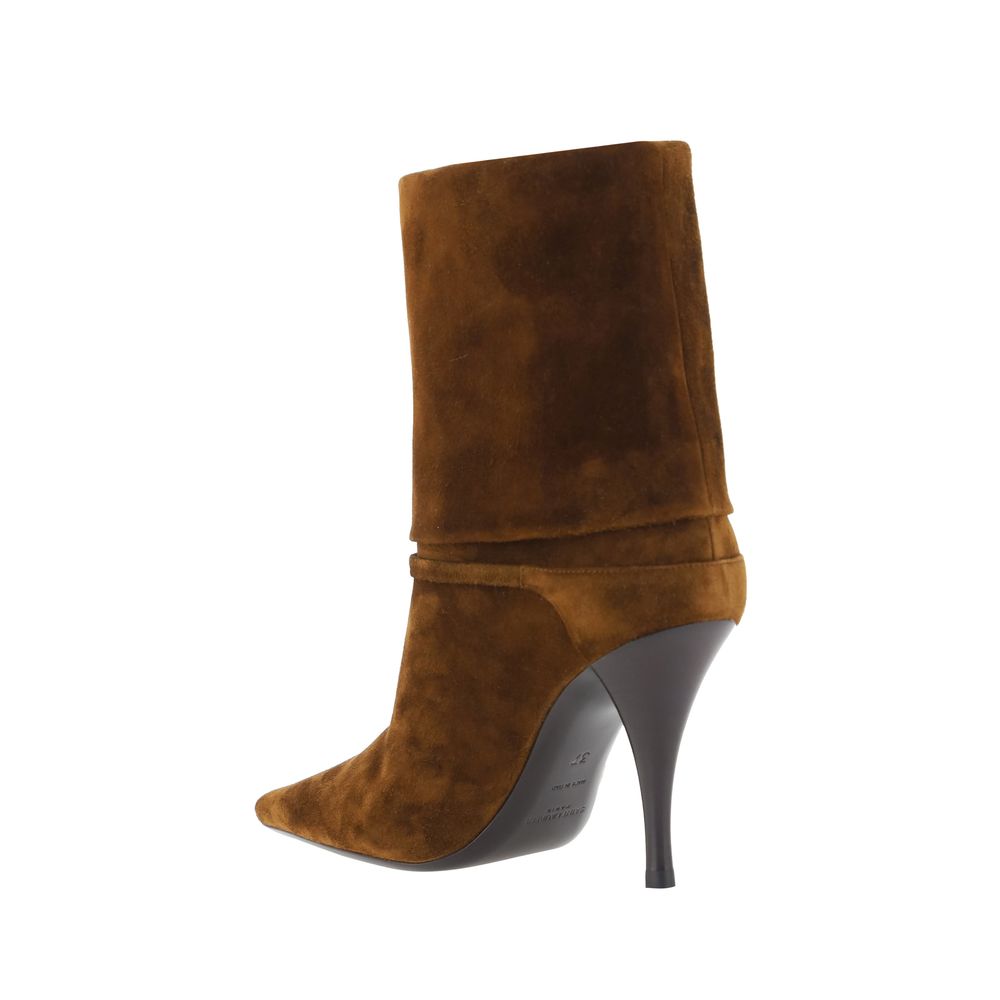 Saint Laurent Brown Calf Leather High Heel Boots - Back view