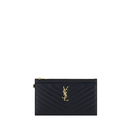 Saint Laurent Black Calf Leather Clutch Bag - Front view