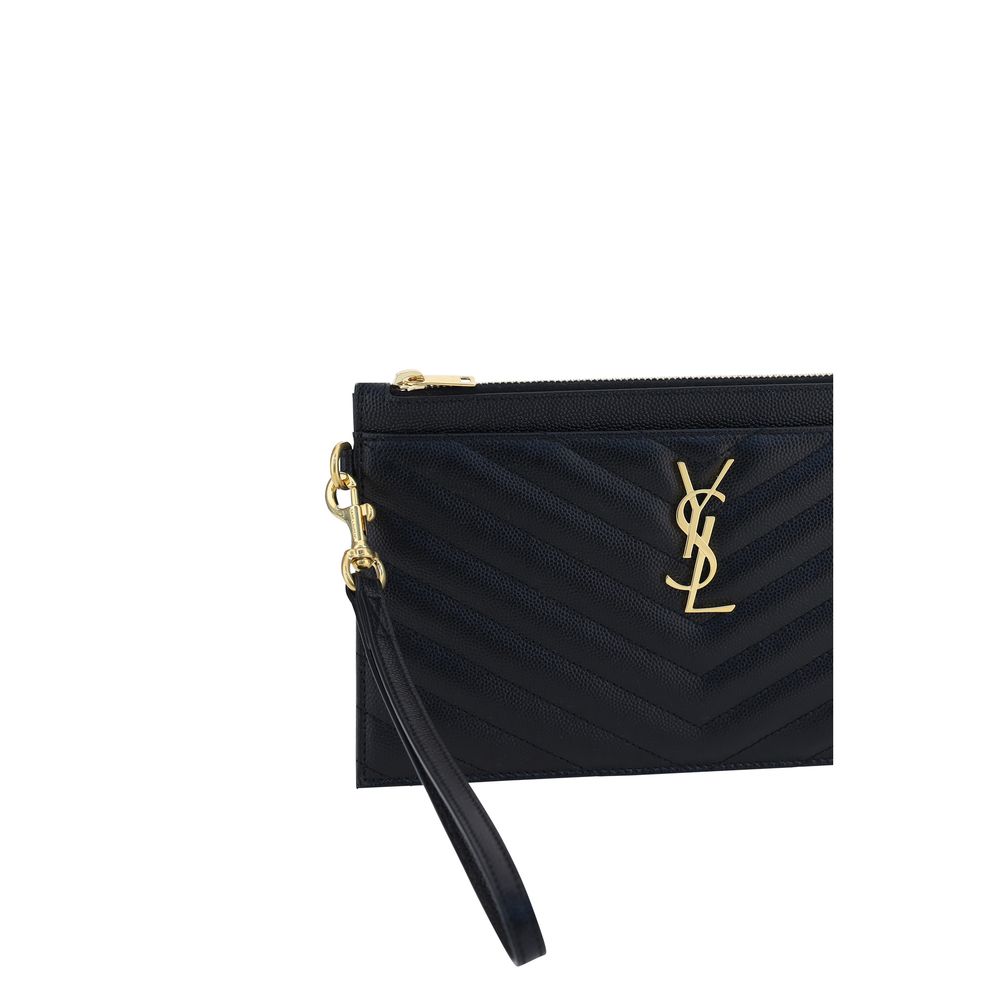 Saint Laurent Black Calf Leather Clutch Bag - Back view