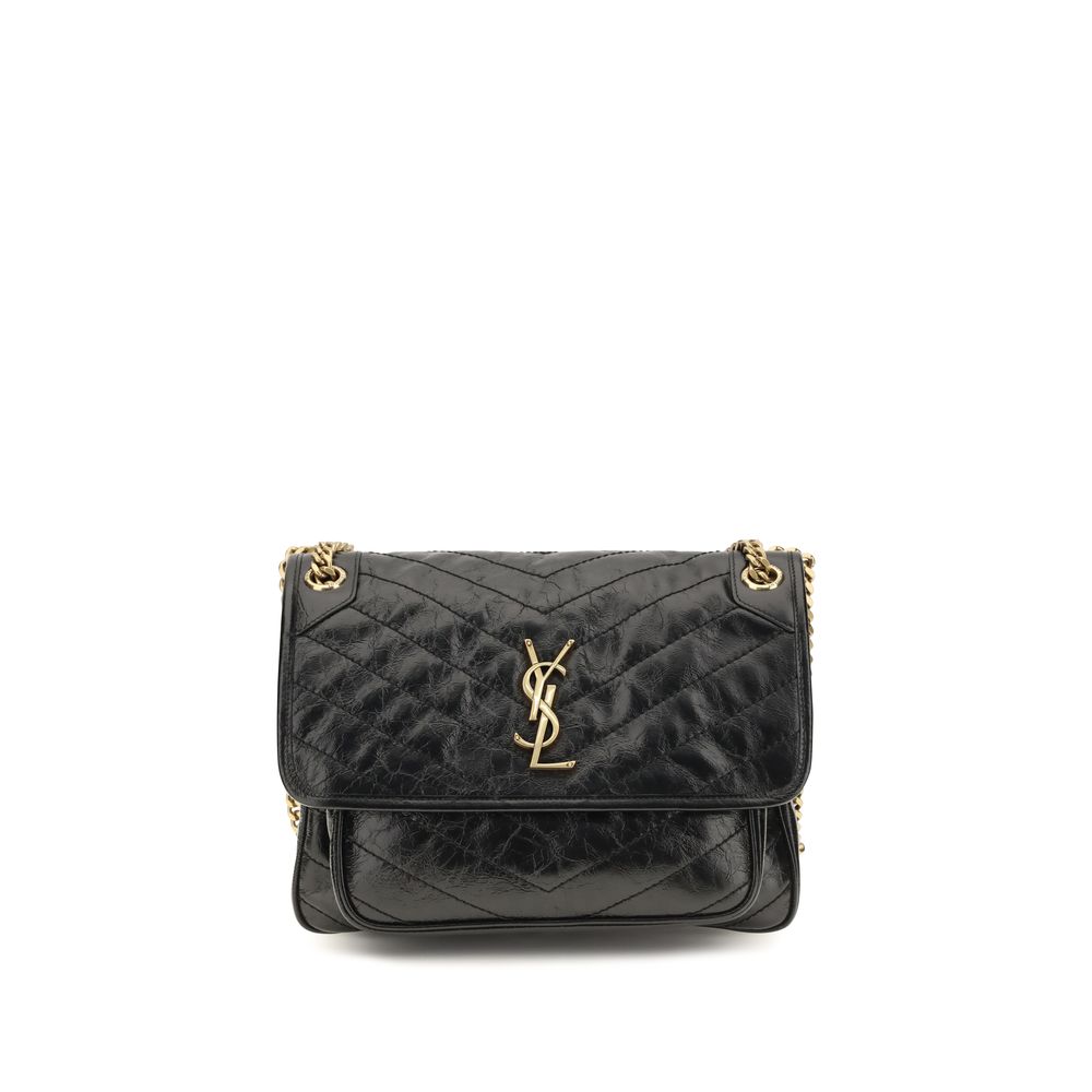 Saint Laurent Black Calf Leather Shoulder Bag - AW26 28x20cm - Front view