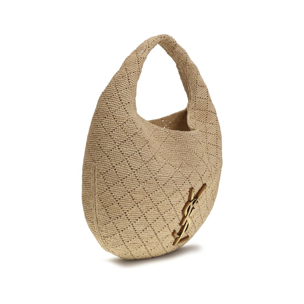Saint Laurent Beige Raffia Shoulder Bag - SS26 30x30cm - Side view