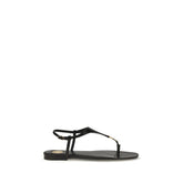 Saint Laurent Black Calf Leather Flat Sandals - Front view