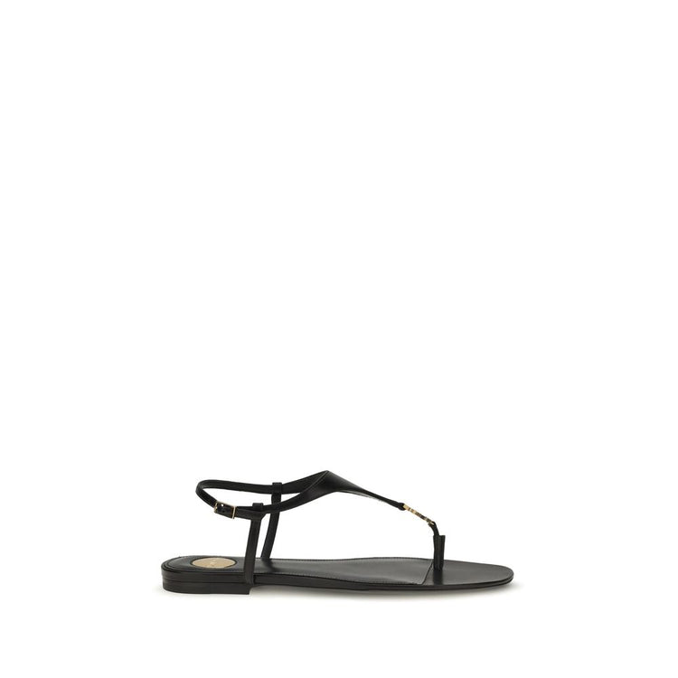 Saint Laurent Black Calf Leather Flat Sandals - Front view