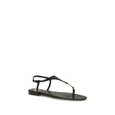 Saint Laurent Black Calf Leather Flat Sandals - Side view