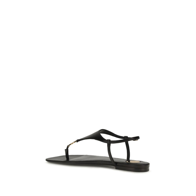 Saint Laurent Black Calf Leather Flat Sandals - Back view