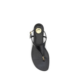 Saint Laurent Black Calf Leather Flat Sandals - Detail view