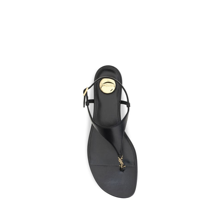 Saint Laurent Black Calf Leather Flat Sandals - Detail view