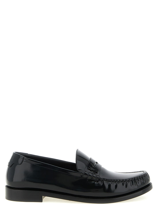 Saint Laurent Black Calfskin Slip On Loafers - Front view