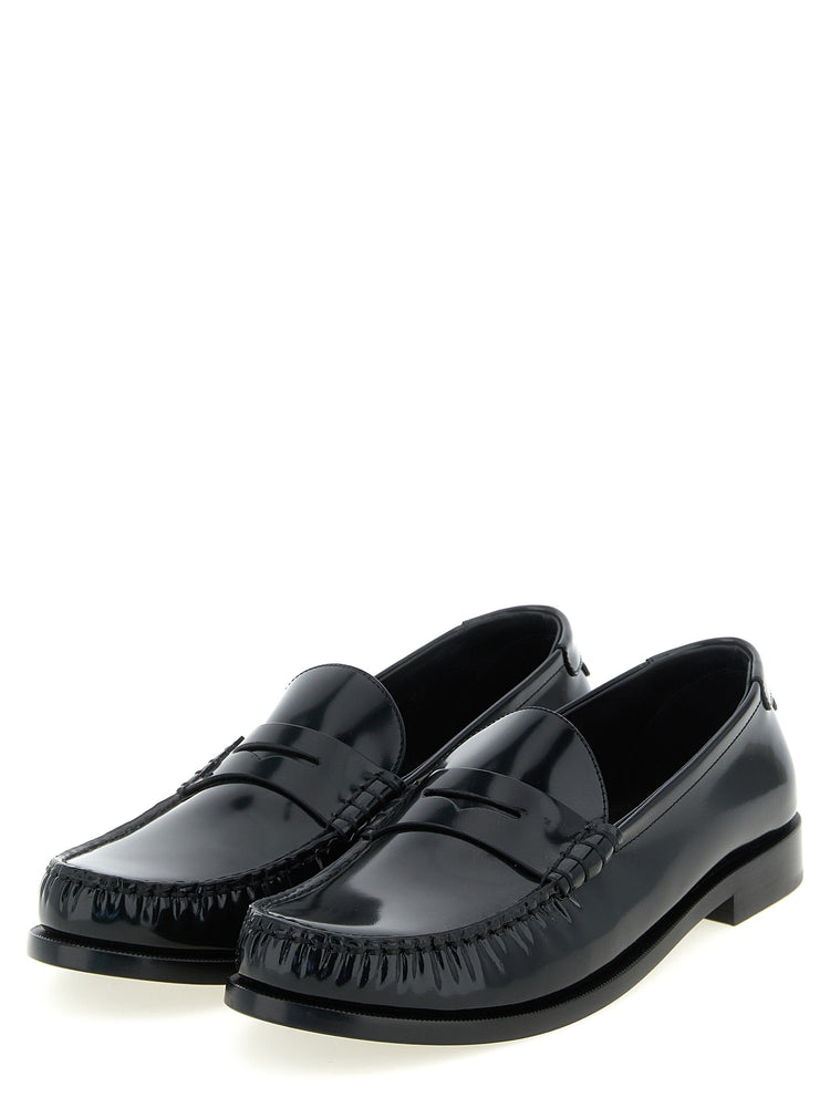 Saint Laurent Black Calfskin Slip On Loafers - Side view
