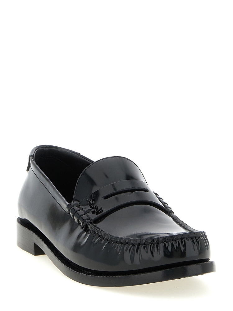 Saint Laurent Black Calfskin Slip On Loafers - Back view