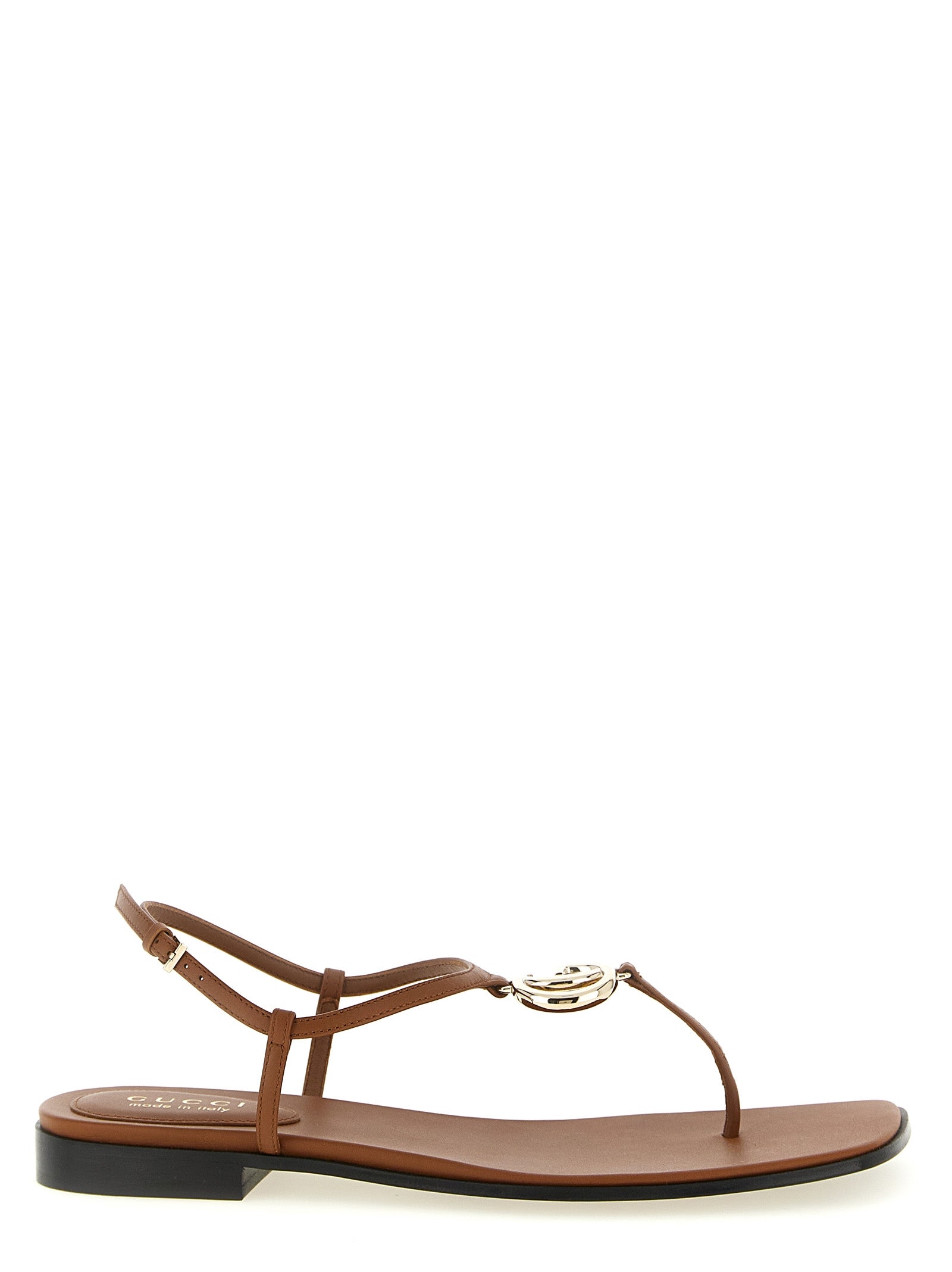 Gucci Brown Calfskin Flat Sandals - Front view