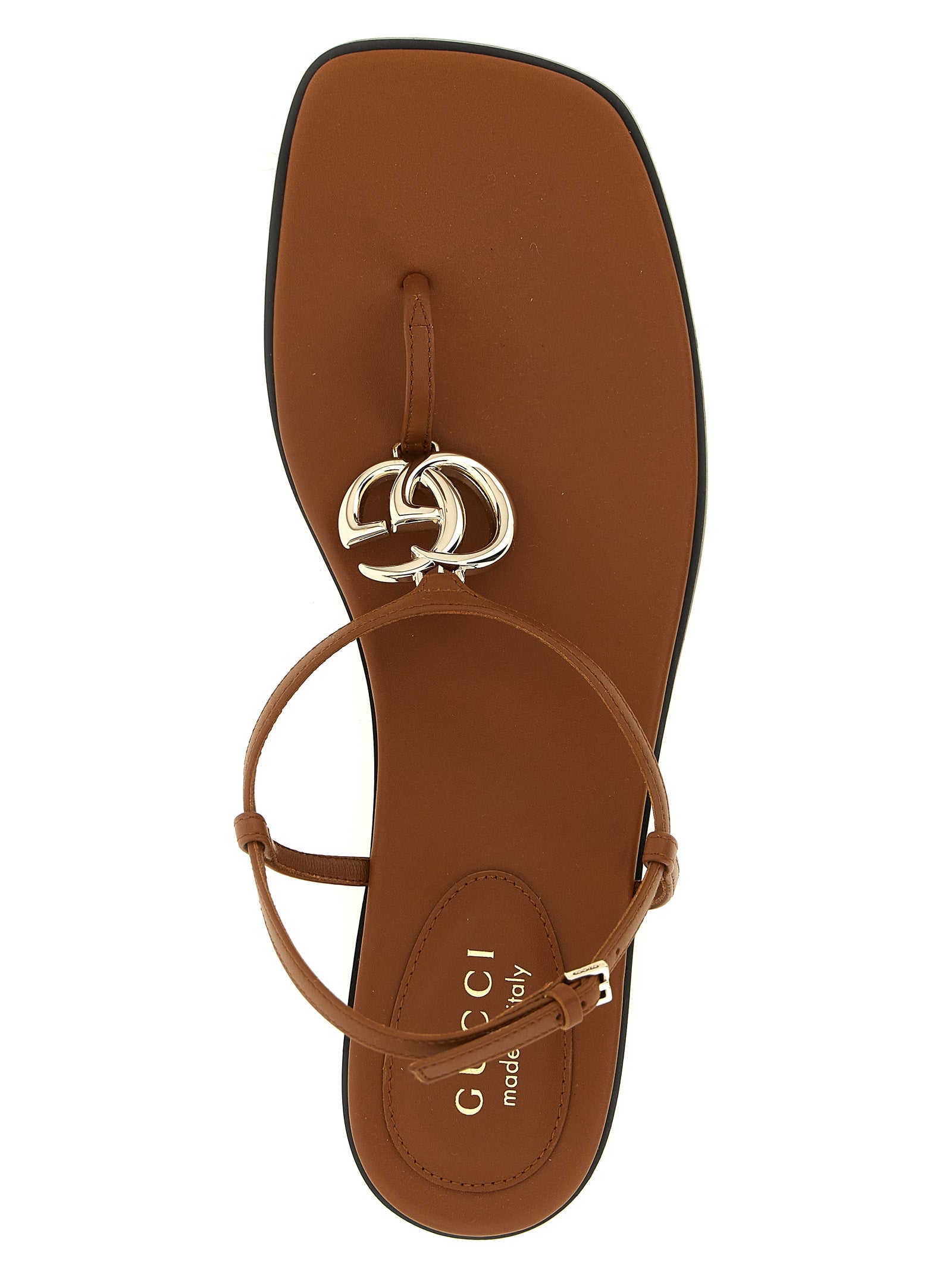 Gucci Brown Calfskin Flat Sandals - Detail view