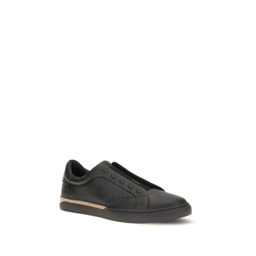 Fendi Black Calf Leather Sneakers - Side view