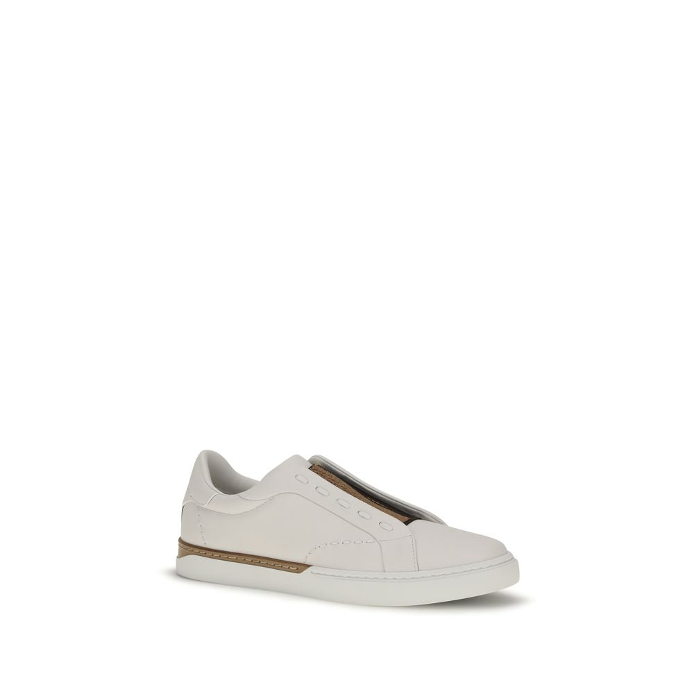 Fendi White Calf Leather Low Top Sneakers - Side view