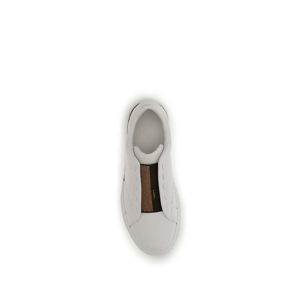 Fendi White Calf Leather Low Top Sneakers - Detail view