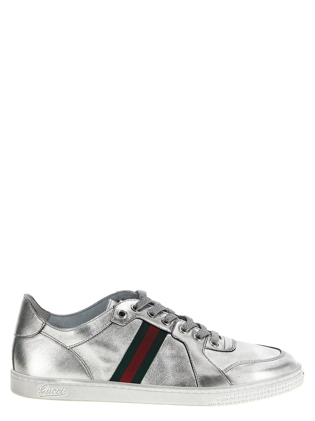Gucci Silver Lamb Leather Athletic Sneakers - Front view