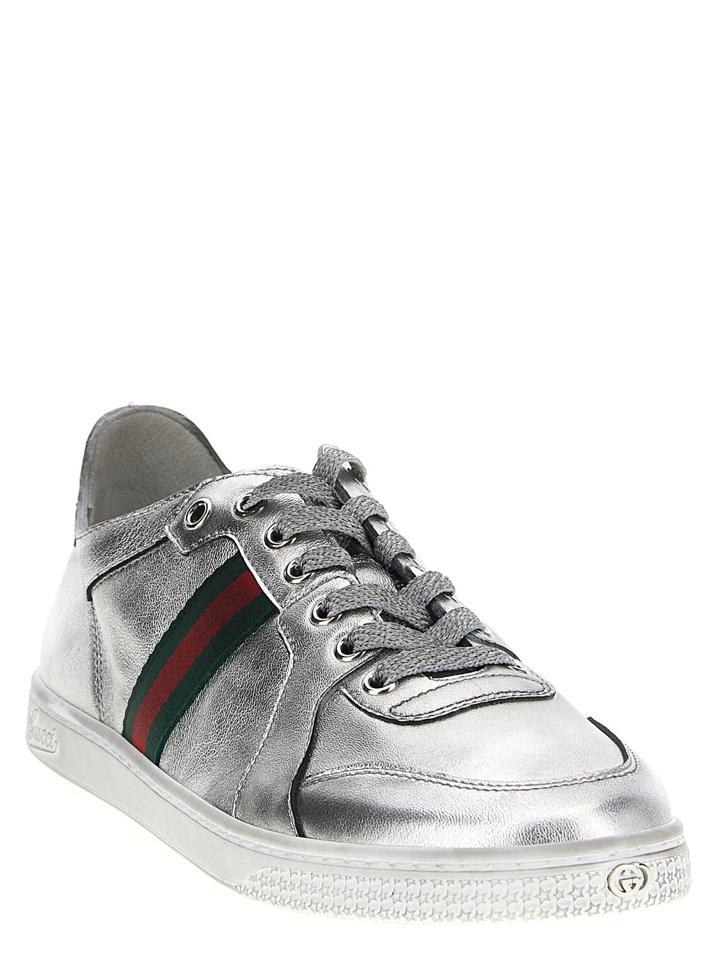 Gucci Silver Lamb Leather Athletic Sneakers - Side view