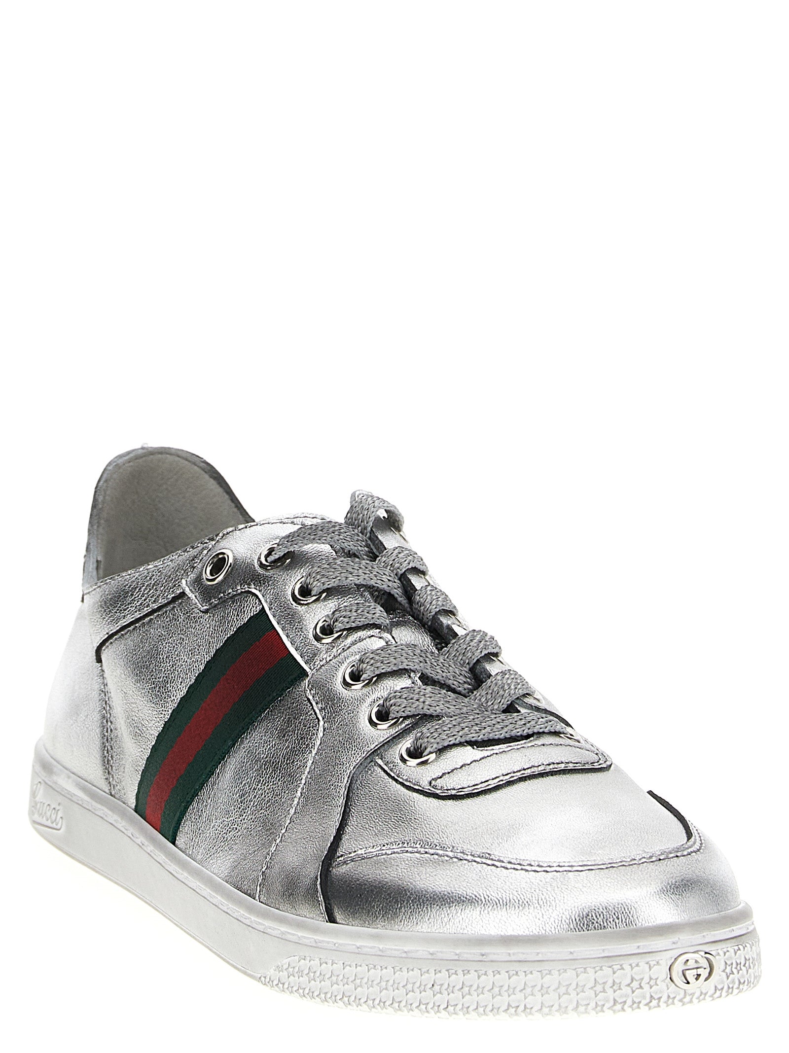 Gucci Silver Lamb Leather Athletic Sneakers - Side view