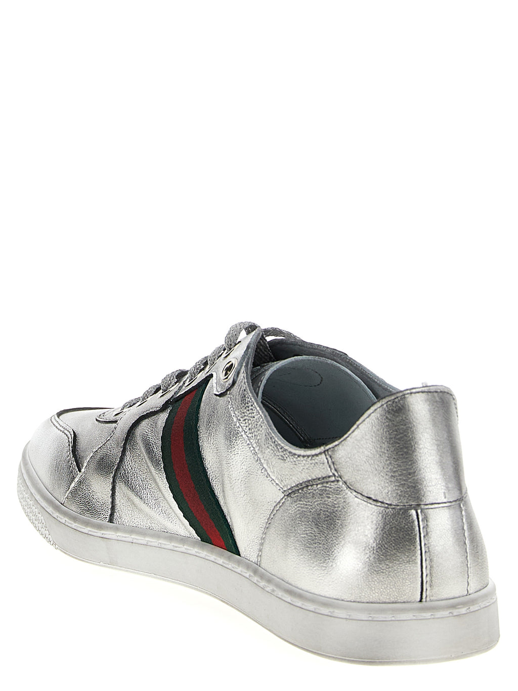 Gucci Silver Lamb Leather Athletic Sneakers - Back view
