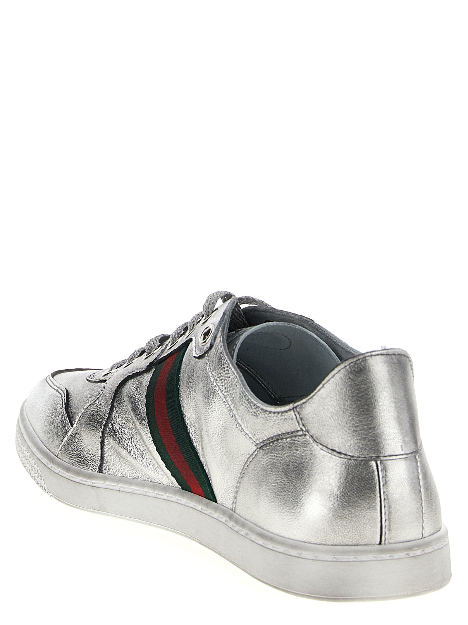 Gucci Silver Lamb Leather Athletic Sneakers - Back view
