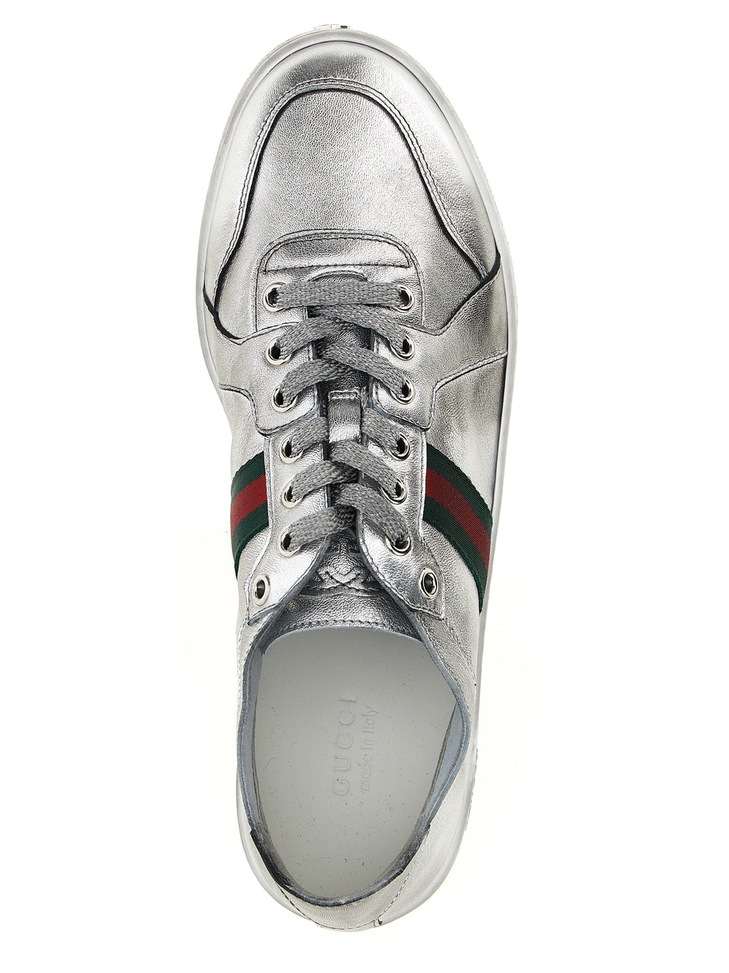Gucci Silver Lamb Leather Athletic Sneakers - Detail view