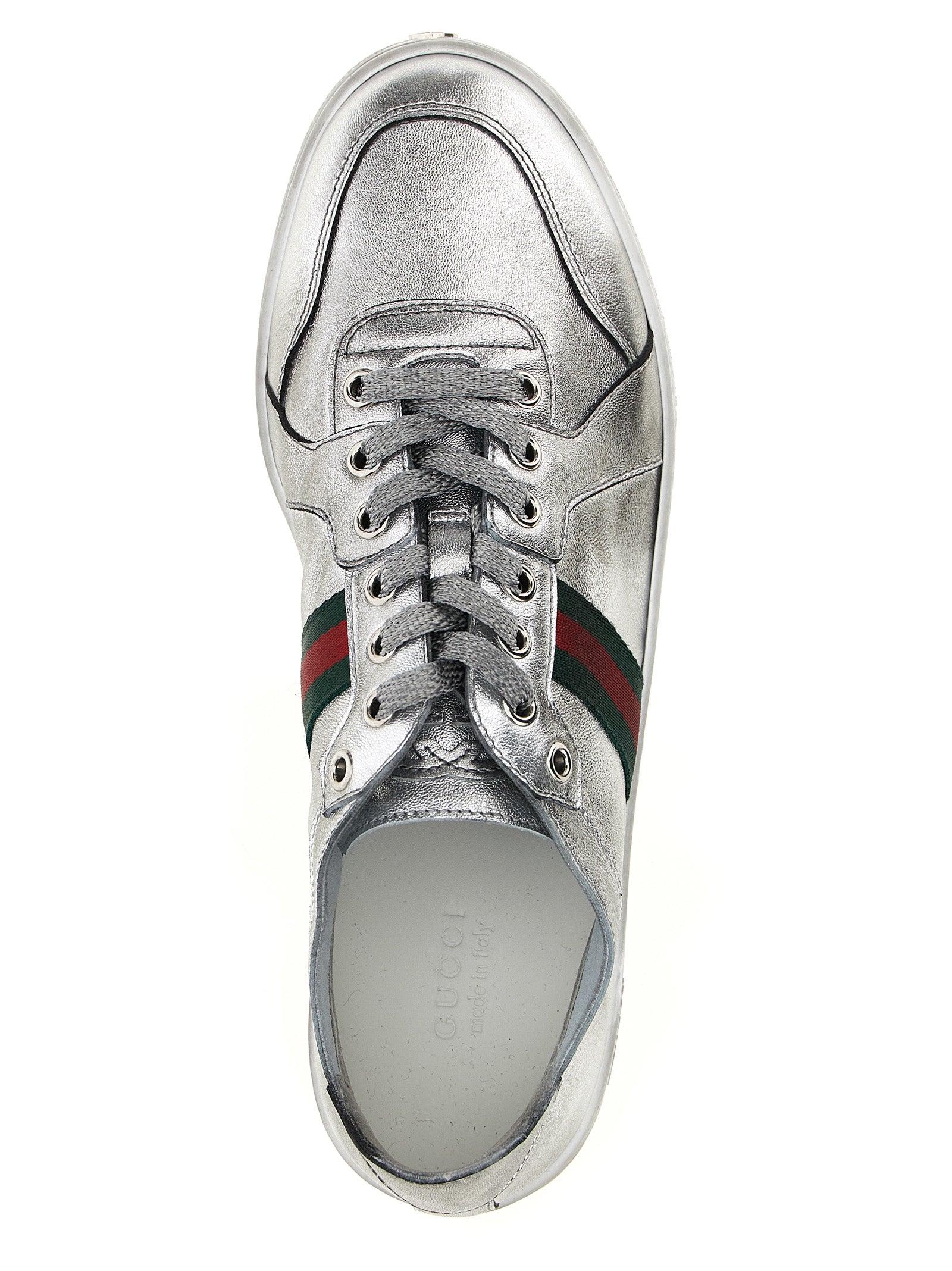 Gucci Silver Lamb Leather Athletic Sneakers - Detail view