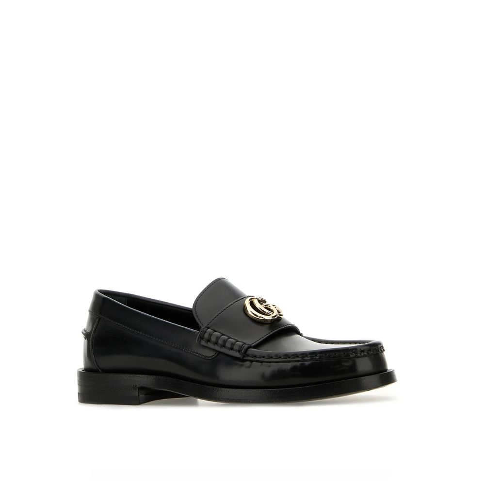 Gucci Black Leather Slip On Loafers - Side view