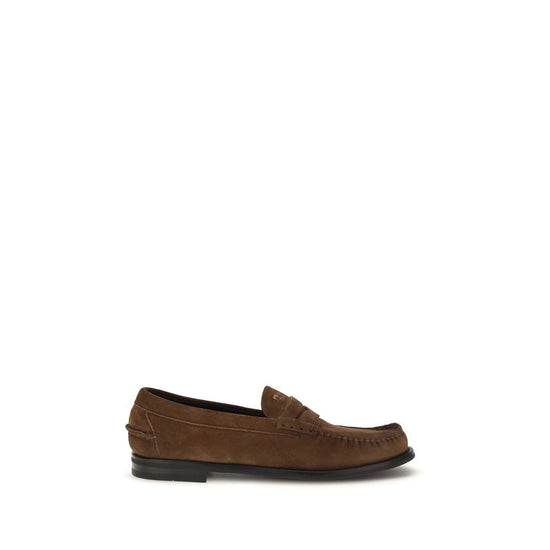 Prada Brown Suede Leather Slip On Loafers - Front view