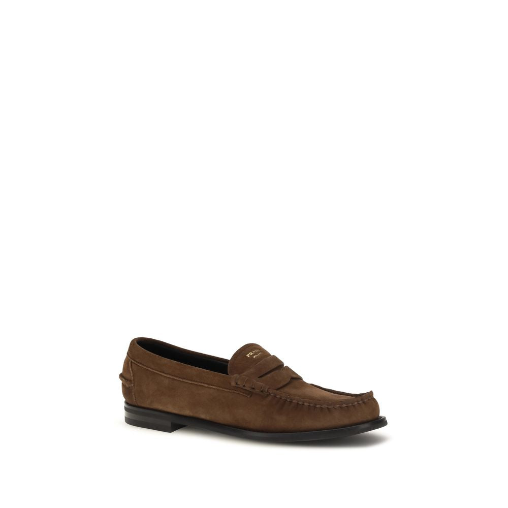 Prada Brown Suede Leather Slip On Loafers - Side view